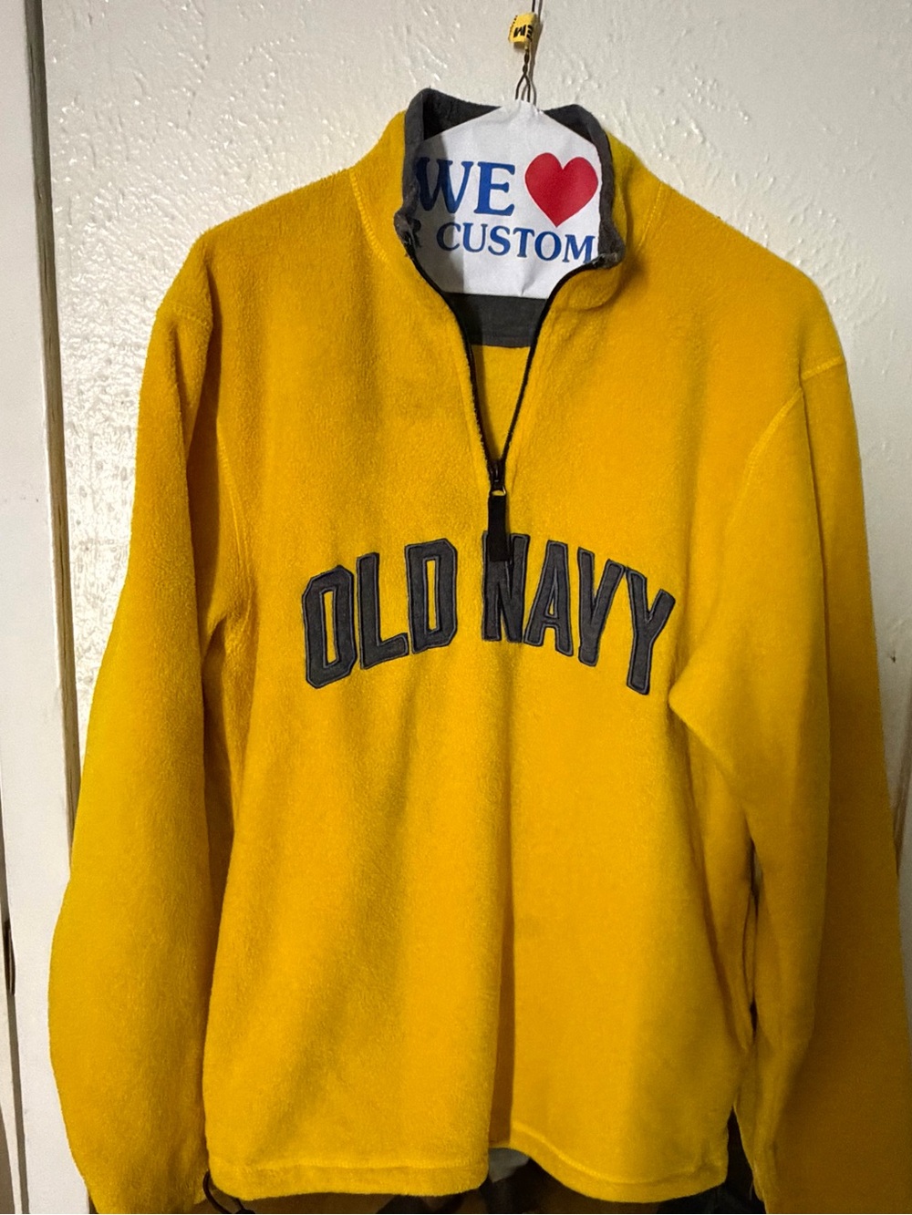 Old Navy Men's Yellow Quarter-Zip Fleece with Navy Logo